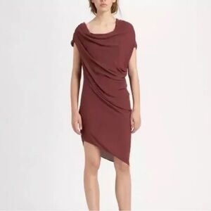 Helmut Lang Asymmetrical Drape Dress in Burgandy